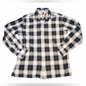 Vintage Y2K Tommy Hilfiger Plaid Flannel Shirt Men's M White Black